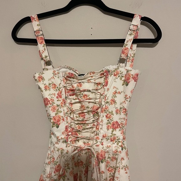 House of CB Carmen Bustier Sundress rose floral print XS coquette wedding bride - Picture 9 of 10